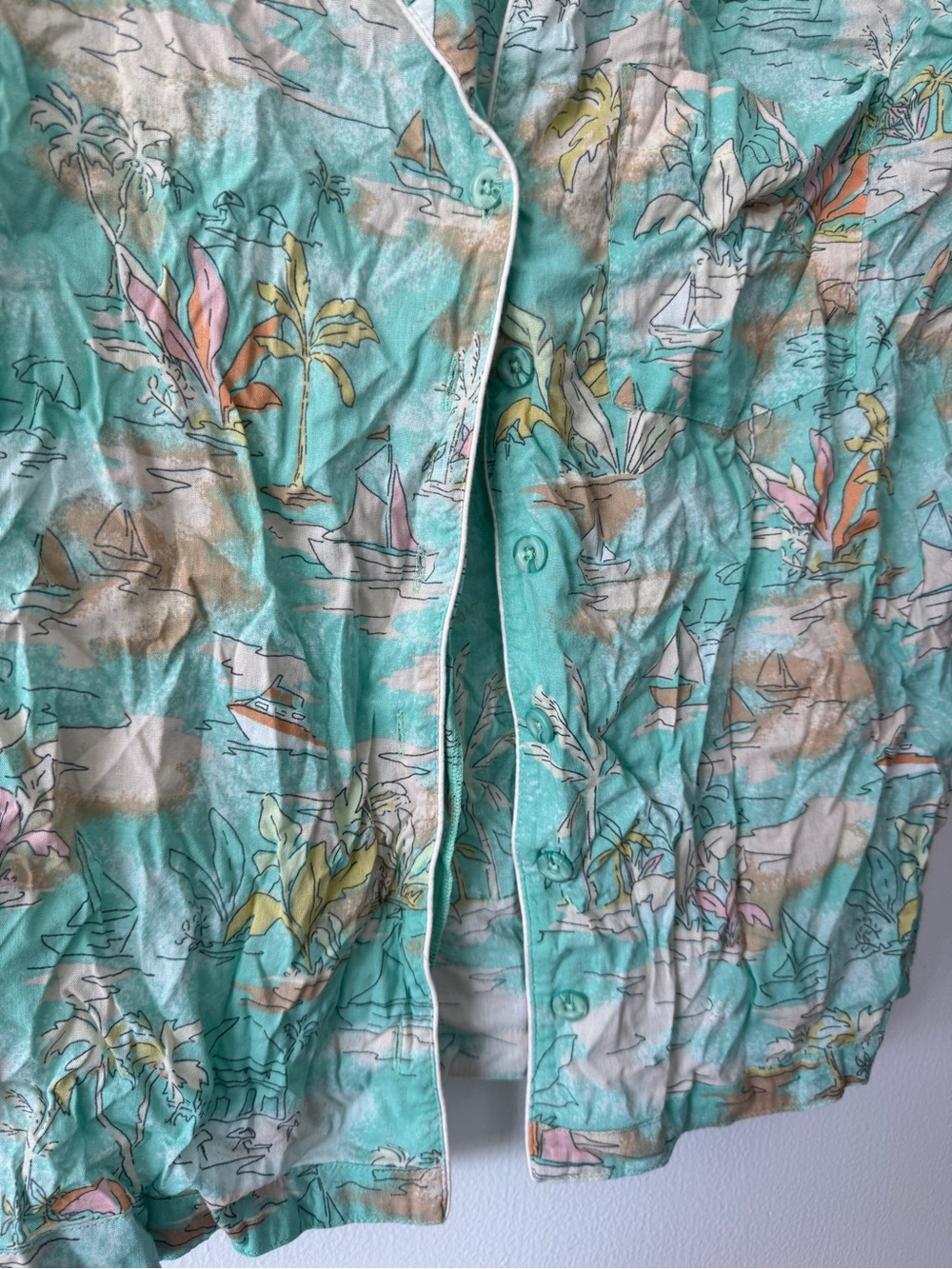 Cotton On Mint Tropical Button-Up Shirt | XS | Lightweight Vacation Tops - Picture 4 of 5